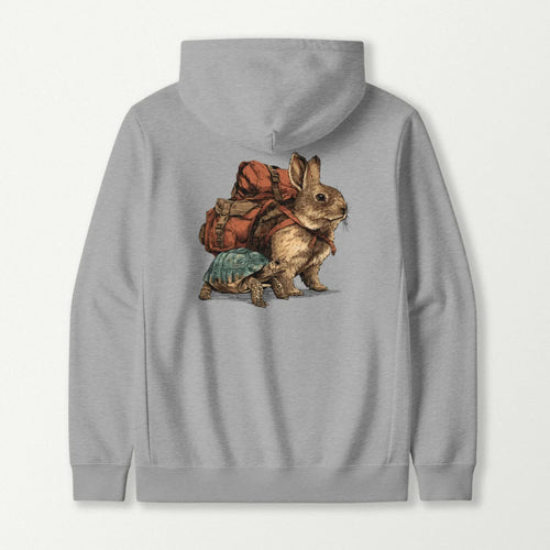 Rabbit Backpacker Next To Turtle Hoodie